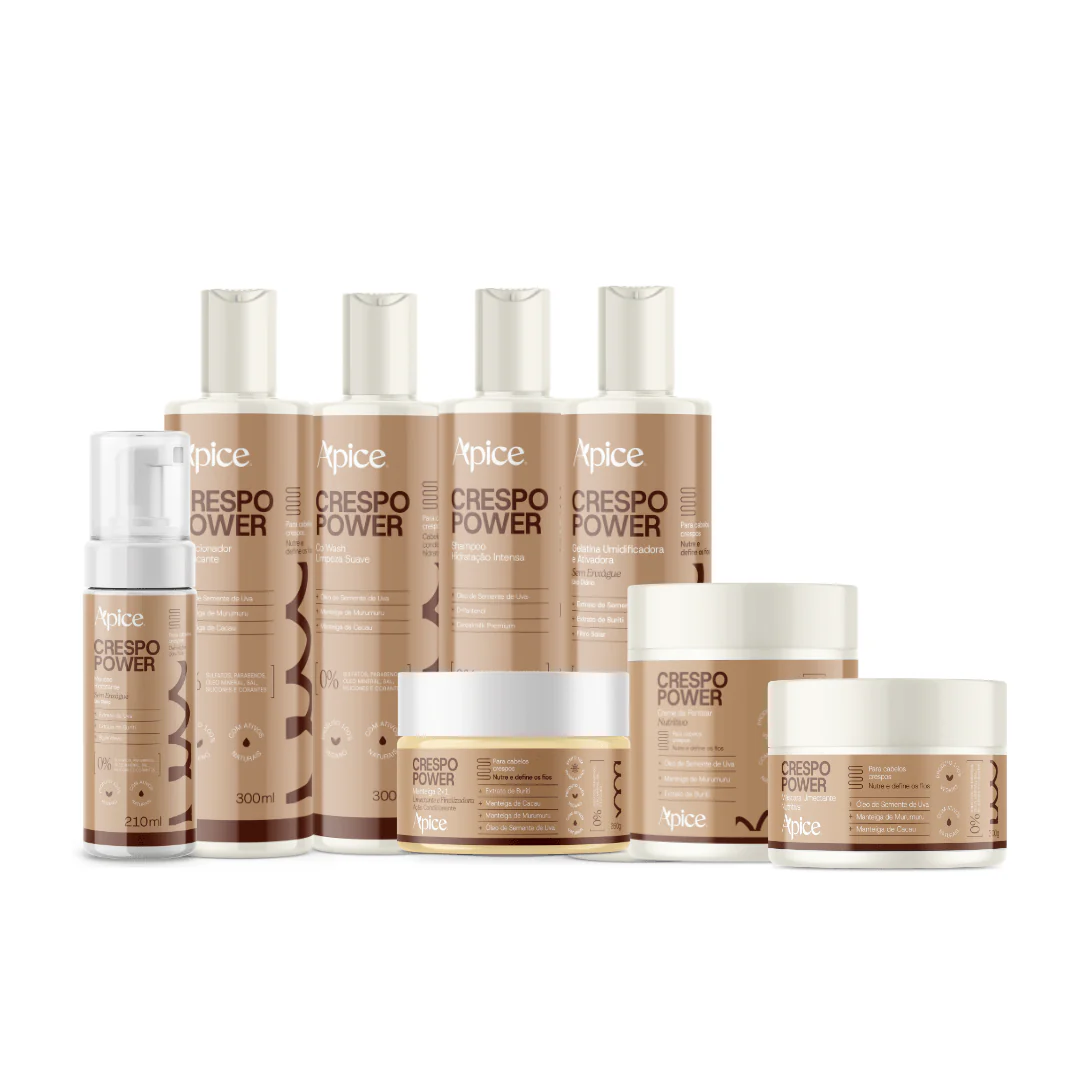 Kit Crespo Power - Co Wash, Shampoo, Condicionador, Máscara, Creme de Pentear, Gelatina, Mousse e Manteiga (8 itens)